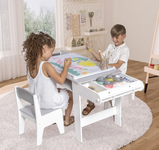 Kids Art Table and Chair Set (Grey and White)