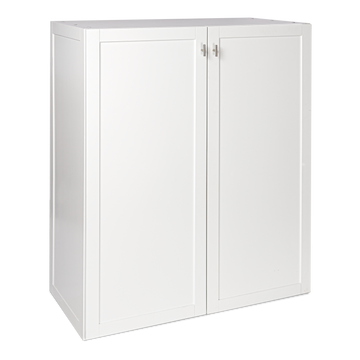 White Wooden Signature Folding Bed Storage Closet Cabinet with two front doors, designed for tucking away a twin folding bed