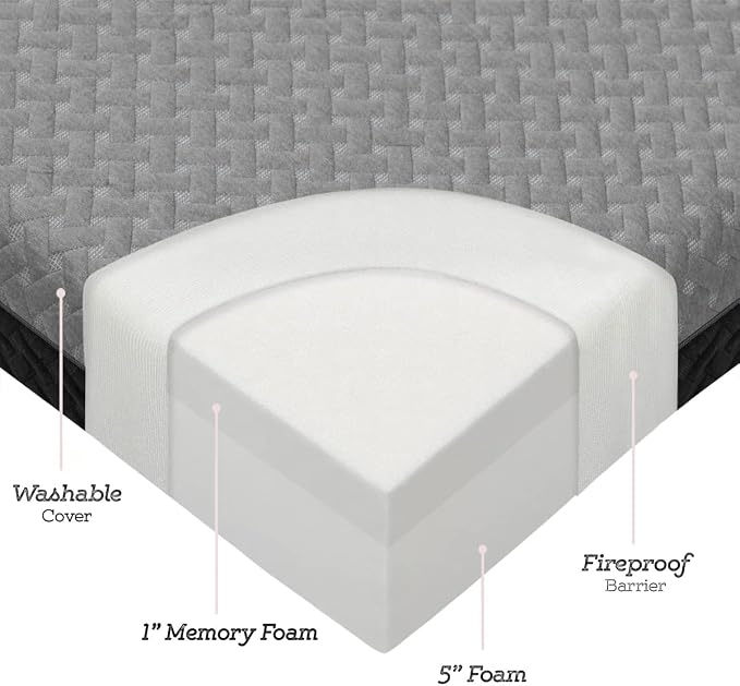 6 Inch Dual Sided Premium Tri-Fold Memory Foam Mattress with Washable Waterproof Cover