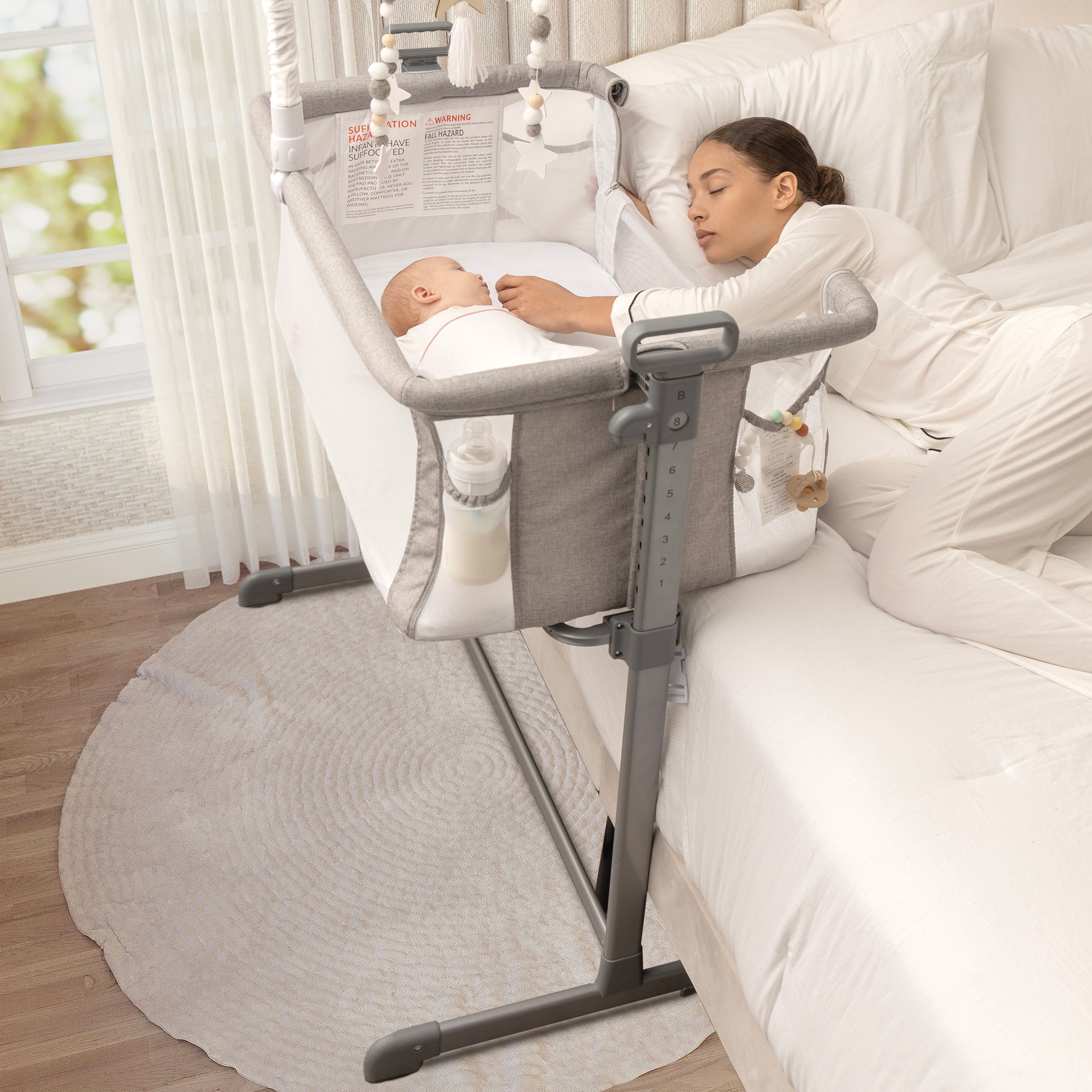 Baby Crib,3 in 1 Bedside Crib Adjustable Portable Bed for Infant,Baby  Bassinet Baby Newborn Must Have Bed,Grey