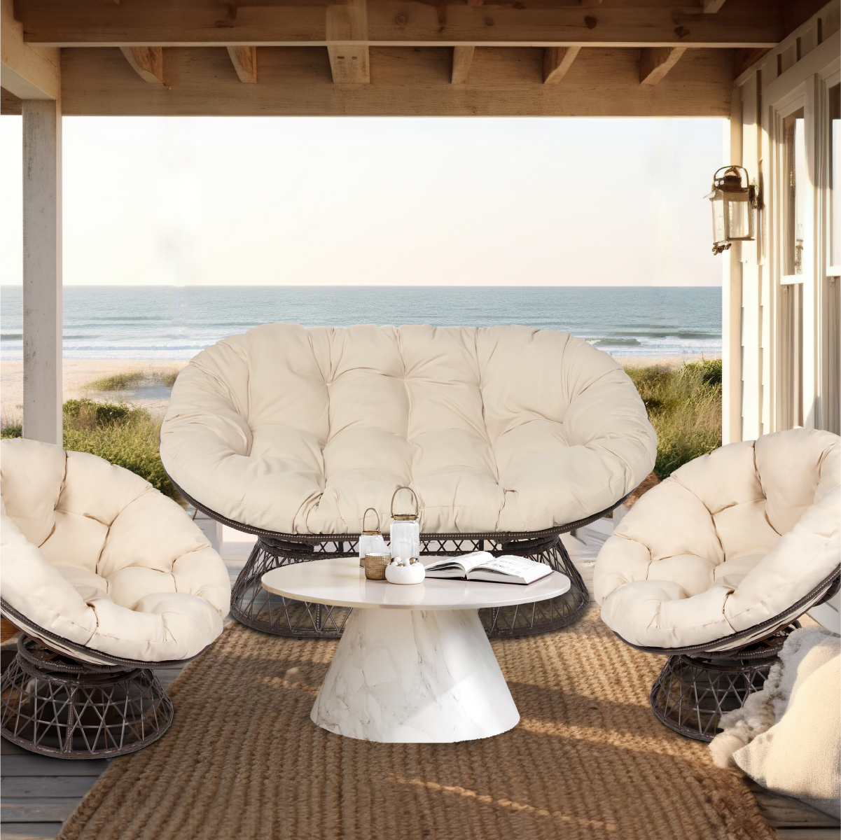 Rattan Double Papasan Chair | Double Wide Swivel Chair - Milliard Brands