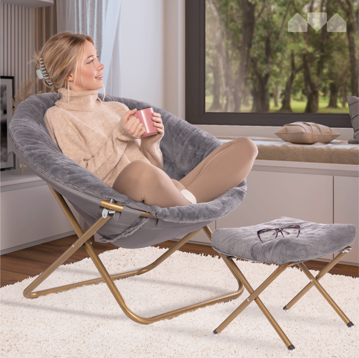 Cozy Faux Fur Saucer Chair X-Large with Footrest