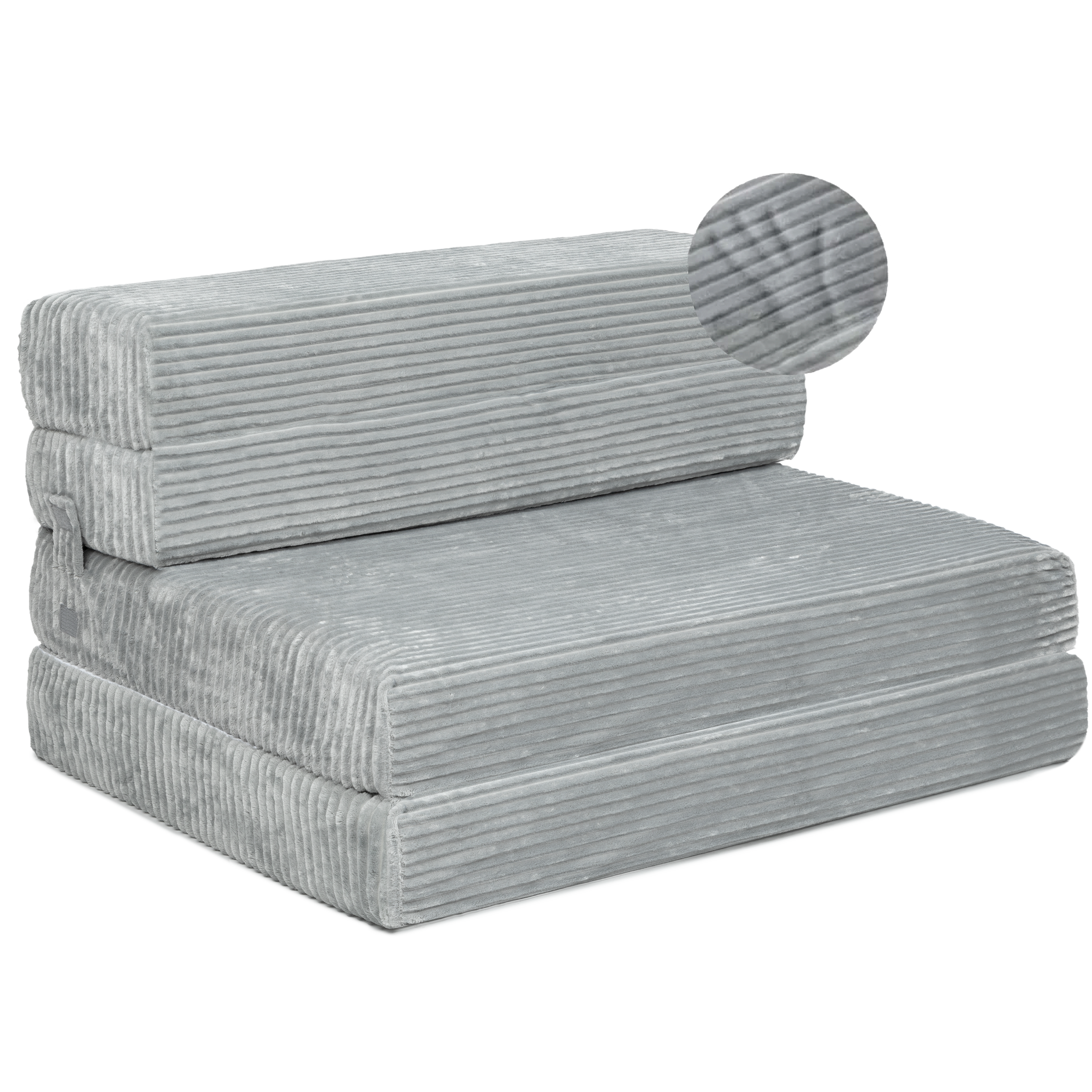Tri-fold Foam Sofa Bed Mattress with Ribbed Fur Cover-Twin Size
