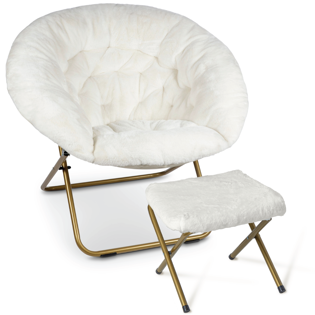 Faux Fur Fold Up Saucer Chair with Footrest X Large Milliard