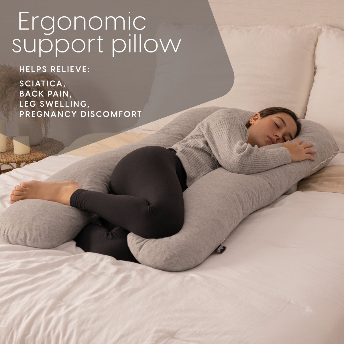 54 Inch U-Shaped Memory Foam Body Pillow with Breathable Cover - Milliard Brands