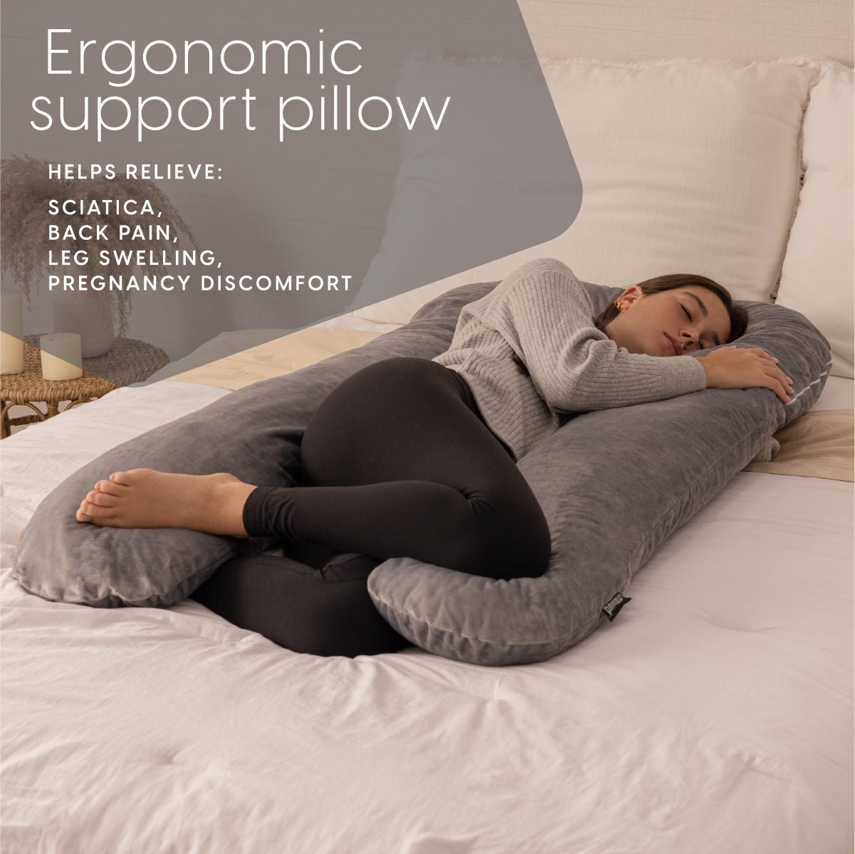 54 Inch U-Shaped Memory Foam Body Pillow with Velour Cover - Milliard Brands