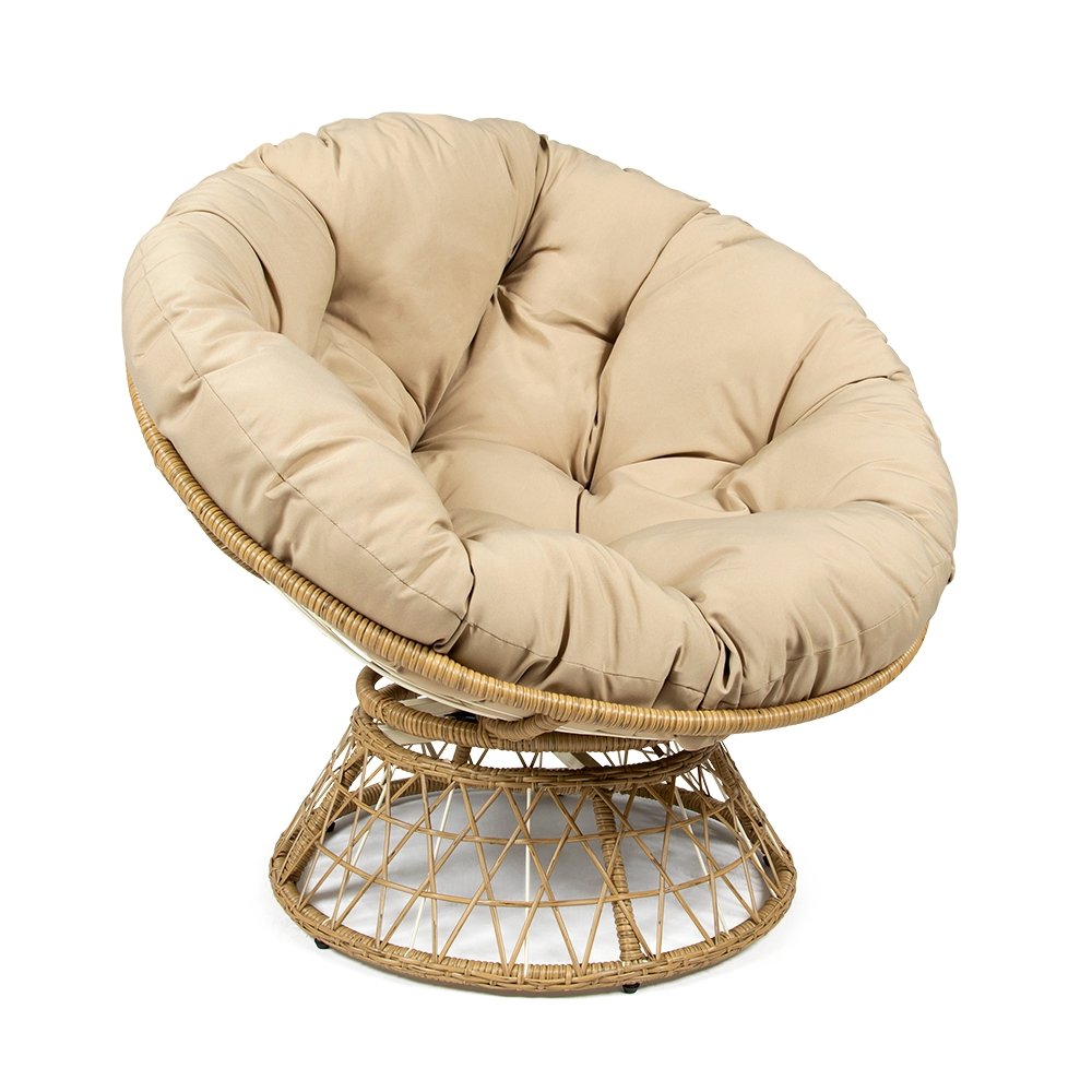 Brigham Swivel Papasan Wicker Chair, Beige